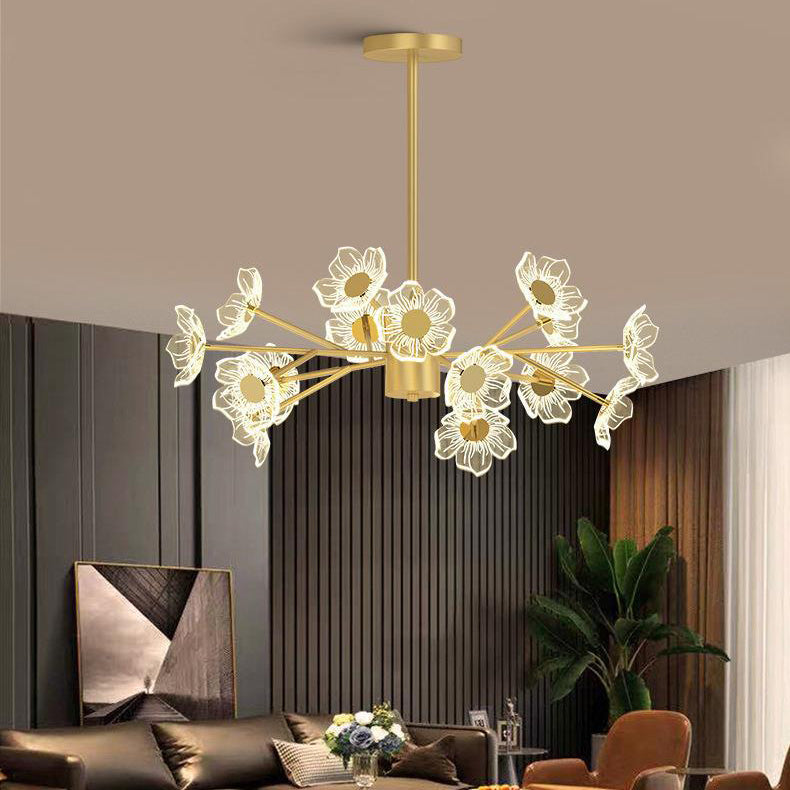 Contemporary Nordic Dome Flower Branch Rod Iron Acrylic LED Chandeliers For Dining Room