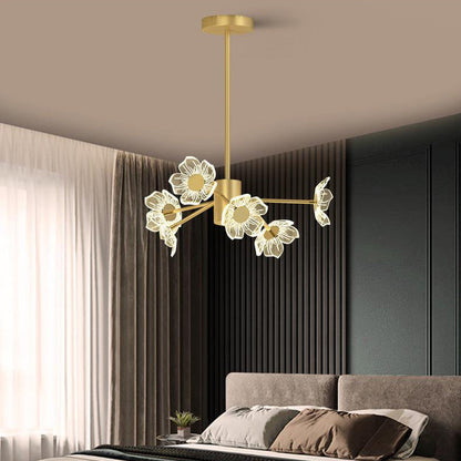 Contemporary Nordic Dome Flower Branch Rod Iron Acrylic LED Chandeliers For Dining Room