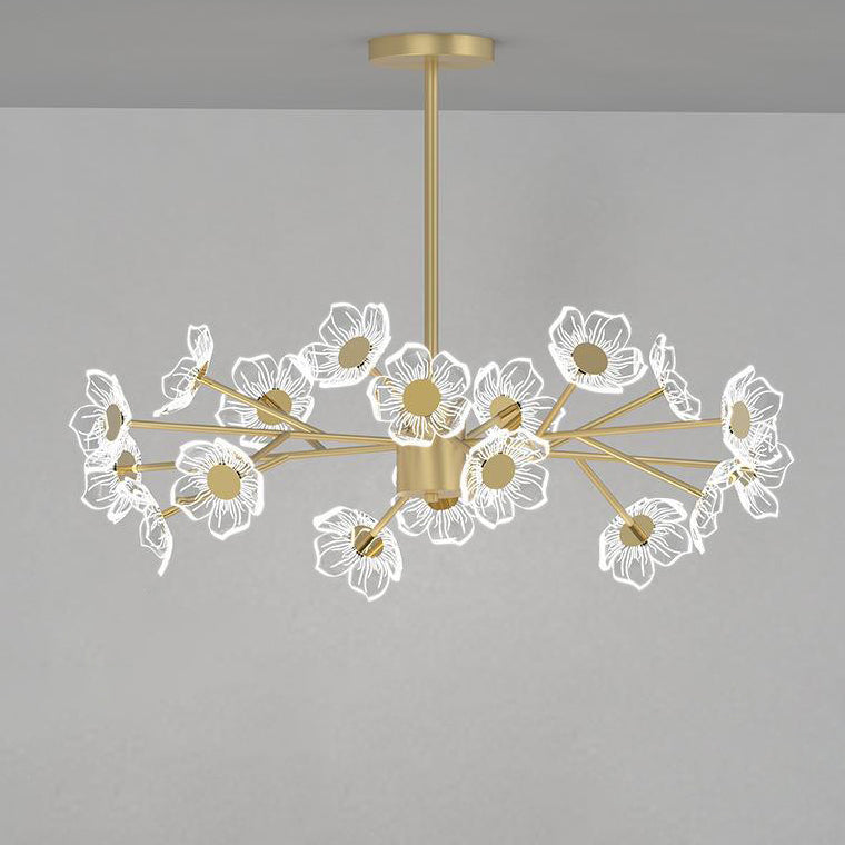 Contemporary Nordic Dome Flower Branch Rod Iron Acrylic LED Chandeliers For Dining Room