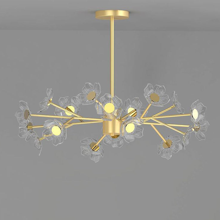 Contemporary Nordic Dome Flower Branch Rod Iron Acrylic LED Chandeliers For Dining Room