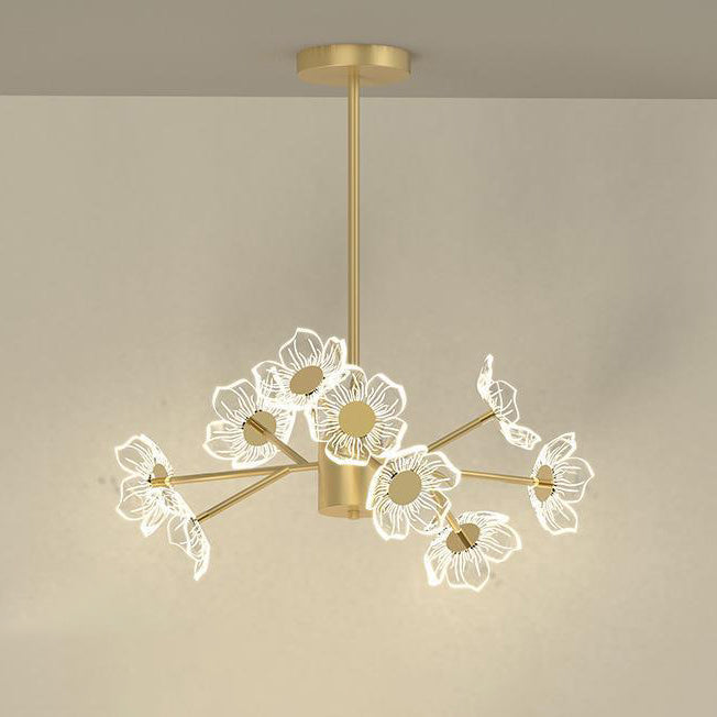 Contemporary Nordic Dome Flower Branch Rod Iron Acrylic LED Chandeliers For Dining Room