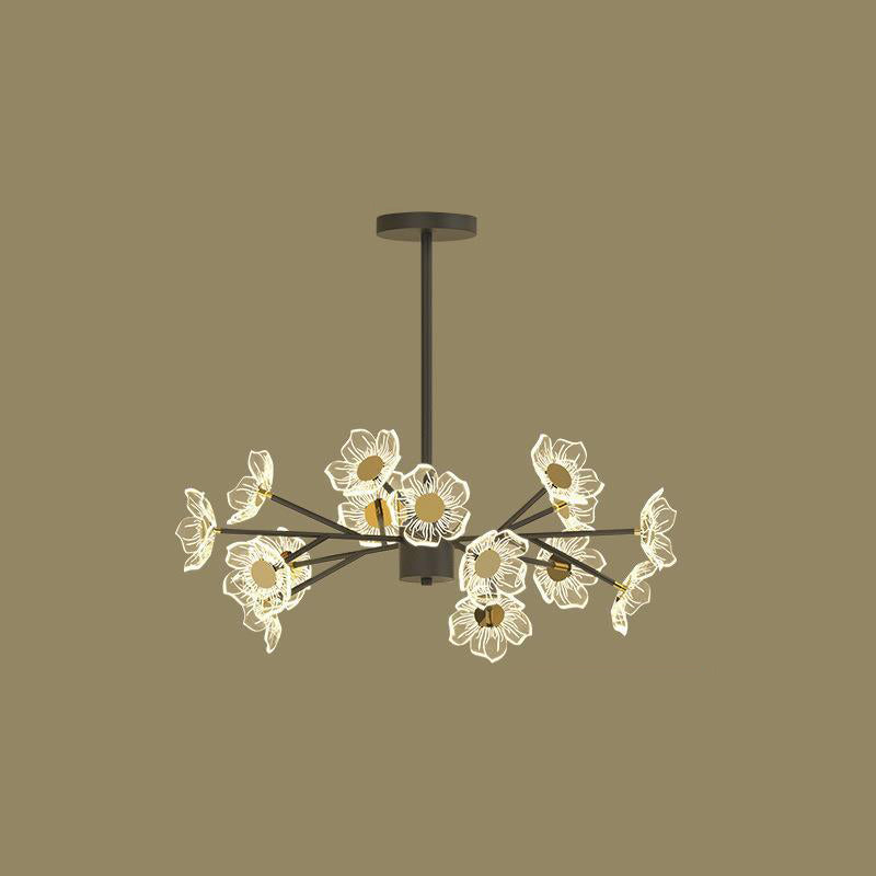Contemporary Nordic Dome Flower Branch Rod Iron Acrylic LED Chandeliers For Dining Room