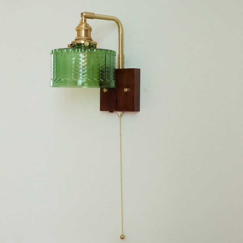 Modern Mid-Century Frosted Glass Brass Walnut 1-Light Wall Sconce Lamp With Zipper For Living Room & Bedroom