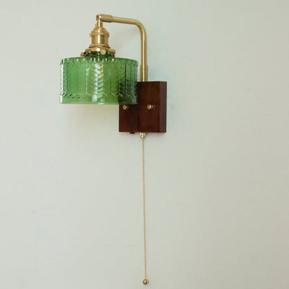 Modern Mid-Century Frosted Glass Brass Walnut 1-Light Wall Sconce Lamp With Zipper For Living Room & Bedroom