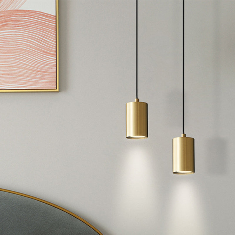 Modern Minimalist Cylinder Copper 1-Light Pendant Light For Living Room & Bedroom