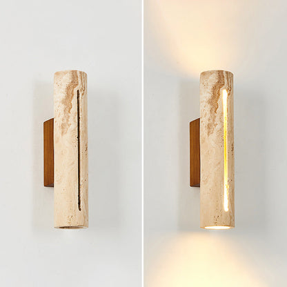Contemporary Nordic Cylinder Yellow Travertine Solid Wood 1-Light Wall Sconce Lamp For Living Room & Bedroom