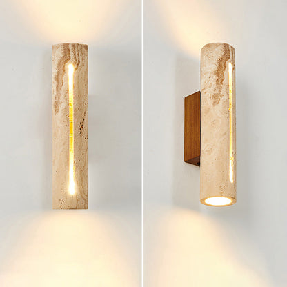 Contemporary Nordic Cylinder Yellow Travertine Solid Wood 1-Light Wall Sconce Lamp For Living Room & Bedroom
