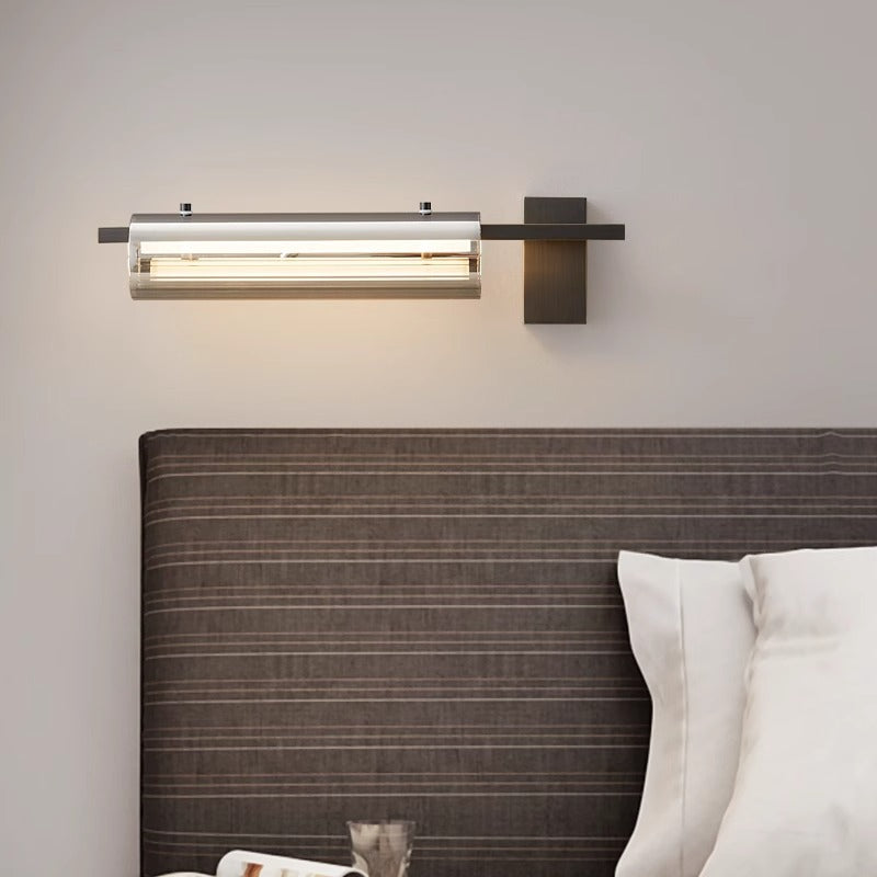 Modern Minimalist Cylinder Copper Glass LED Wall Sconce Lamp For Bedroom & Living Room