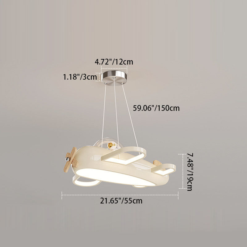 Contemporary Creative Aircraft-Inspired Wrought Iron PE Solid Wood Kids LED Pendant Light For Bedroom