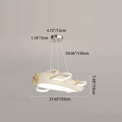 Contemporary Creative Aircraft-Inspired Wrought Iron PE Solid Wood Kids LED Pendant Light For Bedroom