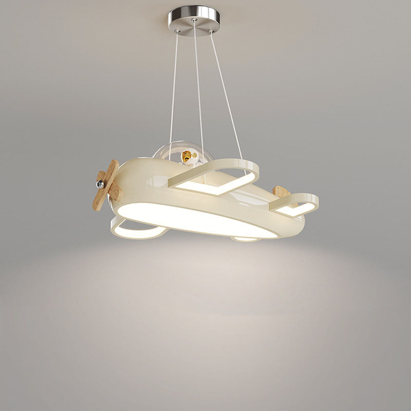 Contemporary Creative Aircraft-Inspired Wrought Iron PE Solid Wood Kids LED Pendant Light For Bedroom