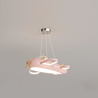 Contemporary Creative Aircraft-Inspired Wrought Iron PE Solid Wood Kids LED Pendant Light For Bedroom