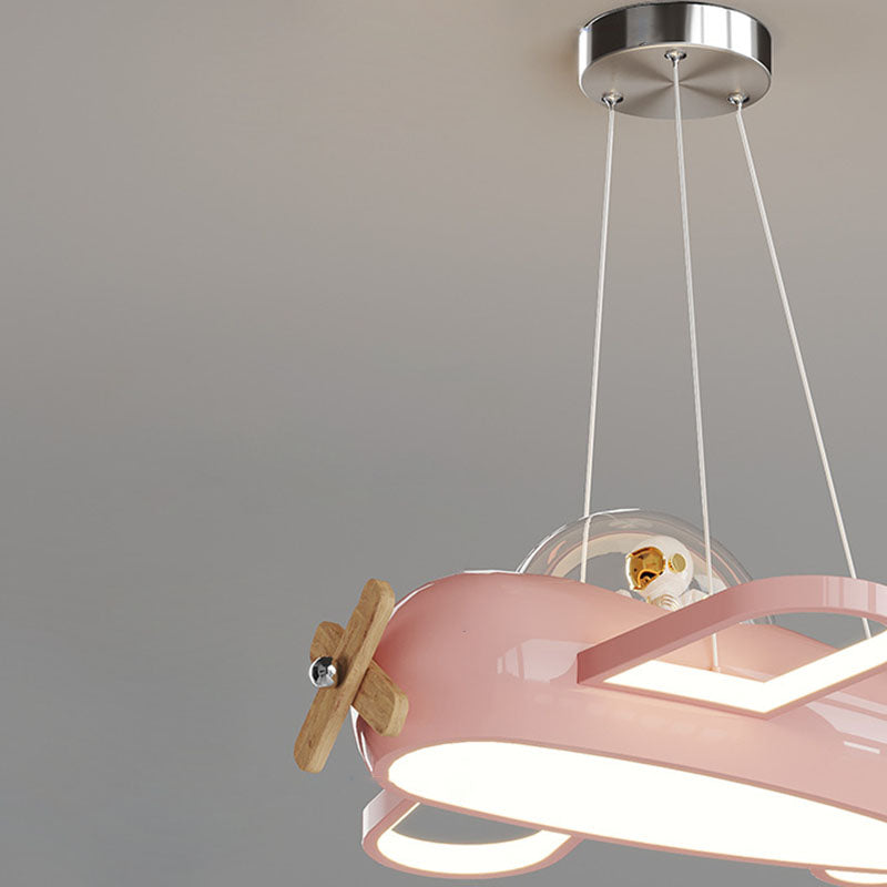 Contemporary Creative Aircraft-Inspired Wrought Iron PE Solid Wood Kids LED Pendant Light For Bedroom