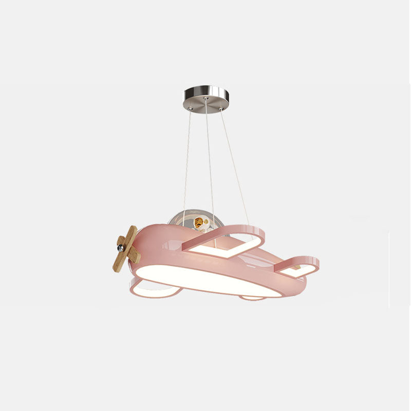 Contemporary Creative Aircraft-Inspired Wrought Iron PE Solid Wood Kids LED Pendant Light For Bedroom