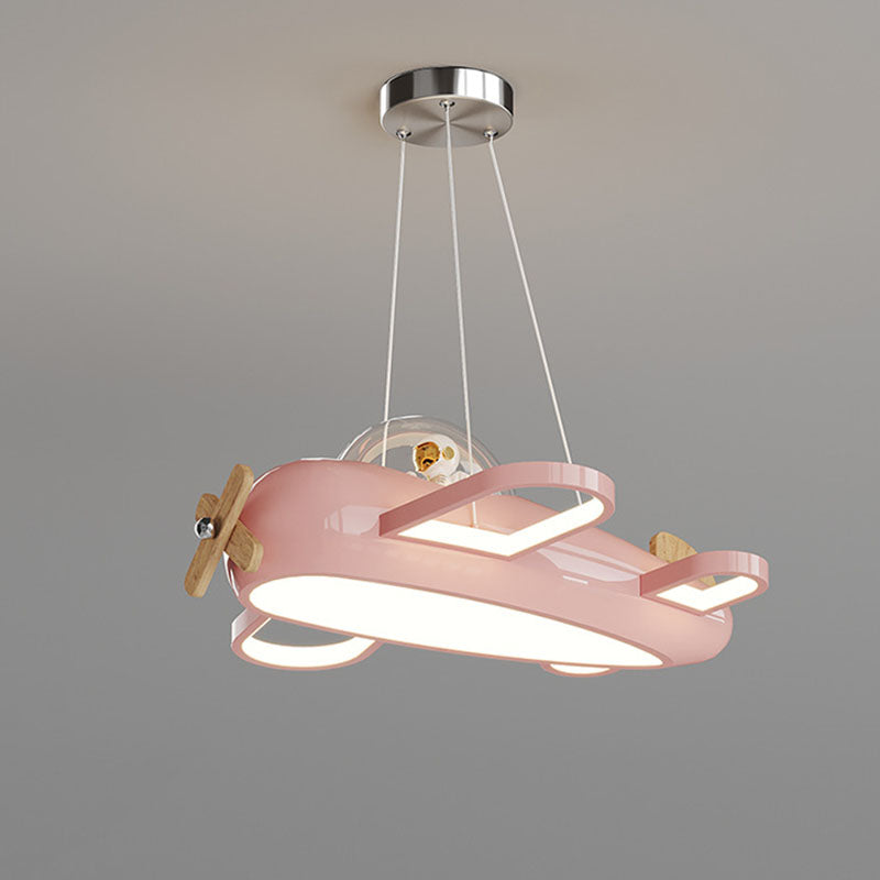 Contemporary Creative Aircraft-Inspired Wrought Iron PE Solid Wood Kids LED Pendant Light For Bedroom