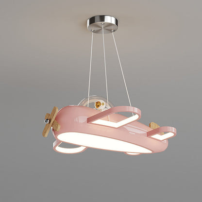 Contemporary Creative Aircraft-Inspired Wrought Iron PE Solid Wood Kids LED Pendant Light For Bedroom