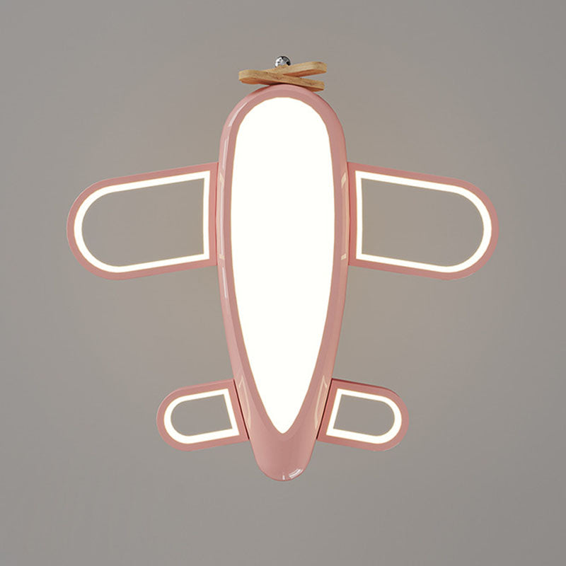Contemporary Creative Aircraft-Inspired Wrought Iron PE Solid Wood Kids LED Pendant Light For Bedroom