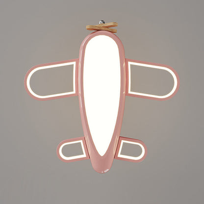 Contemporary Creative Aircraft-Inspired Wrought Iron PE Solid Wood Kids LED Pendant Light For Bedroom