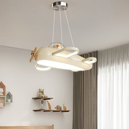 Contemporary Creative Aircraft-Inspired Wrought Iron PE Solid Wood Kids LED Pendant Light For Bedroom