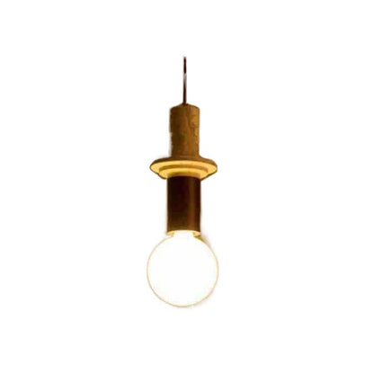 Contemporary Scandinavian Cylinder Yellow Travertine Solid Wood 1-Light Pendant Light For Bedroom & Living Room