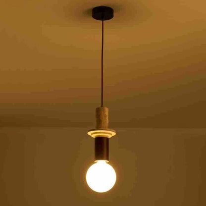 Contemporary Scandinavian Cylinder Yellow Travertine Solid Wood 1-Light Pendant Light For Bedroom & Living Room