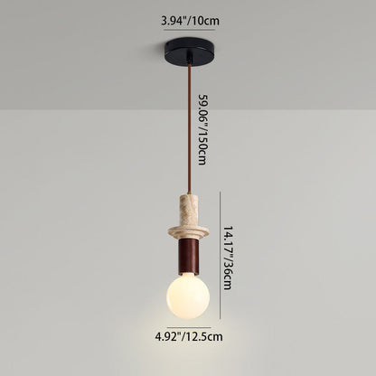 Contemporary Scandinavian Cylinder Yellow Travertine Solid Wood 1-Light Pendant Light For Bedroom & Living Room