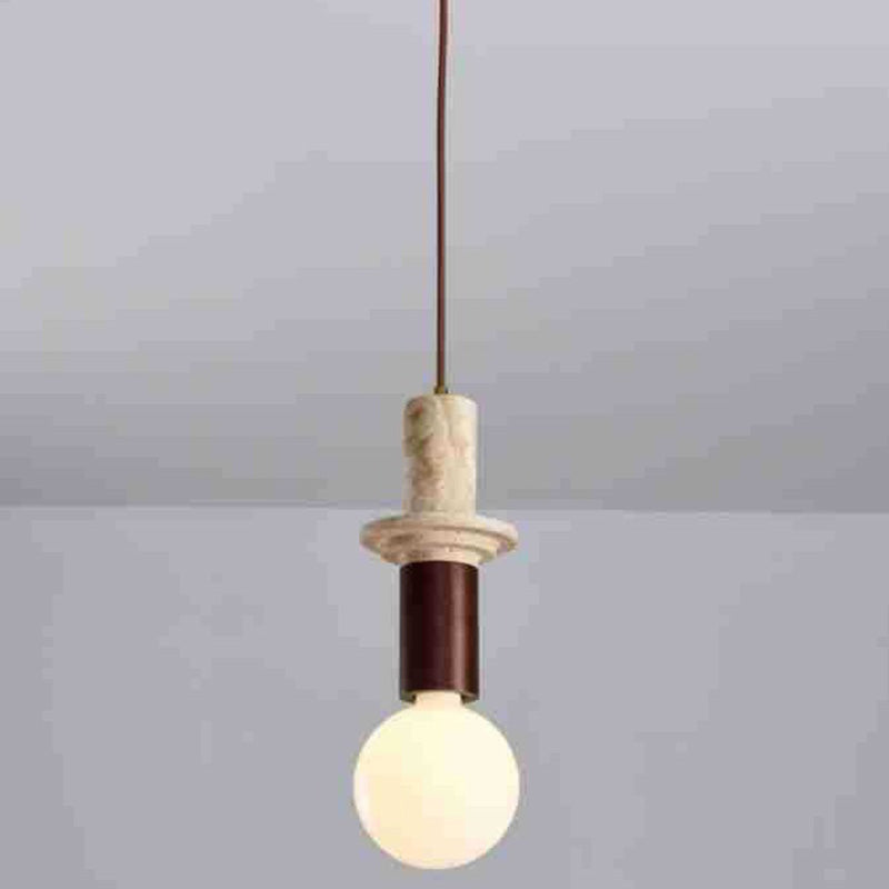 Contemporary Scandinavian Cylinder Yellow Travertine Solid Wood 1-Light Pendant Light For Bedroom & Living Room