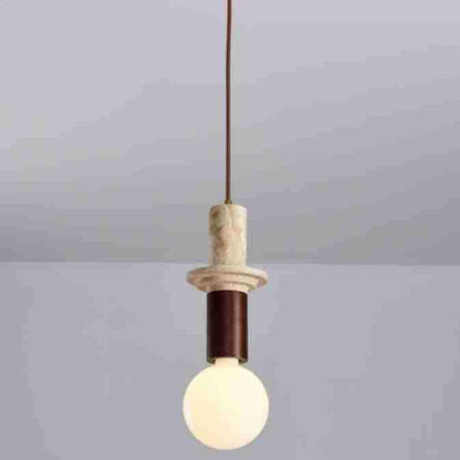 Contemporary Scandinavian Cylinder Yellow Travertine Solid Wood 1-Light Pendant Light For Bedroom & Living Room