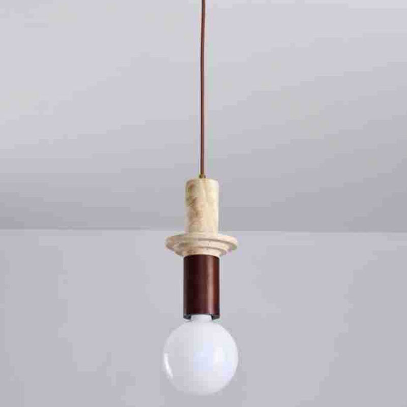 Contemporary Scandinavian Cylinder Yellow Travertine Solid Wood 1-Light Pendant Light For Bedroom & Living Room