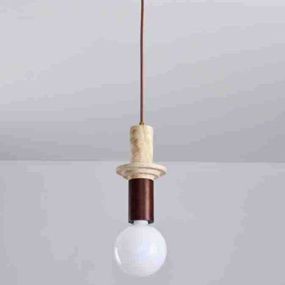Contemporary Scandinavian Cylinder Yellow Travertine Solid Wood 1-Light Pendant Light For Bedroom & Living Room
