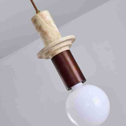 Contemporary Scandinavian Cylinder Yellow Travertine Solid Wood 1-Light Pendant Light For Bedroom & Living Room