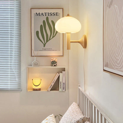 Modern Minimalist Mushroom-Shaped Glass Wrought Iron 1-light Wall Sconce Lamp For Bedroom