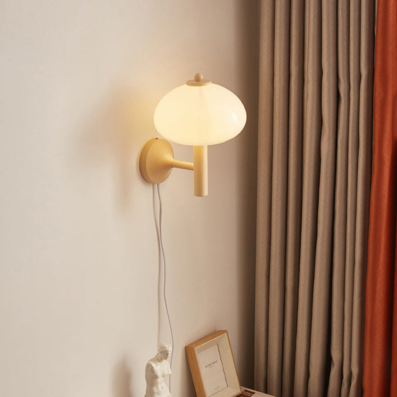 Modern Minimalist Mushroom-Shaped Glass Wrought Iron 1-light Wall Sconce Lamp For Bedroom