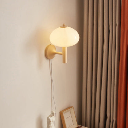 Modern Minimalist Mushroom-Shaped Glass Wrought Iron 1-light Wall Sconce Lamp For Bedroom