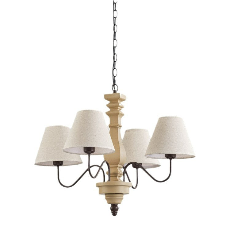 Traditional French Round Turned Wood Design Wrought Iron Solid Wood 4/6-Light Chandeliers For Living Room