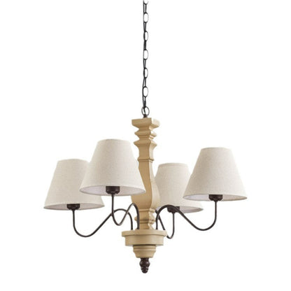 Traditional French Round Turned Wood Design Wrought Iron Solid Wood 4/6-Light Chandeliers For Living Room