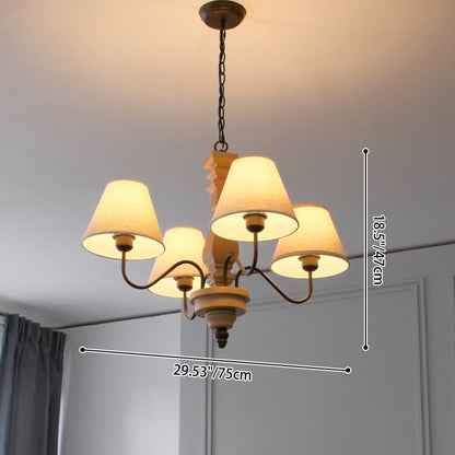 Traditional French Round Turned Wood Design Wrought Iron Solid Wood 4/6-Light Chandeliers For Living Room