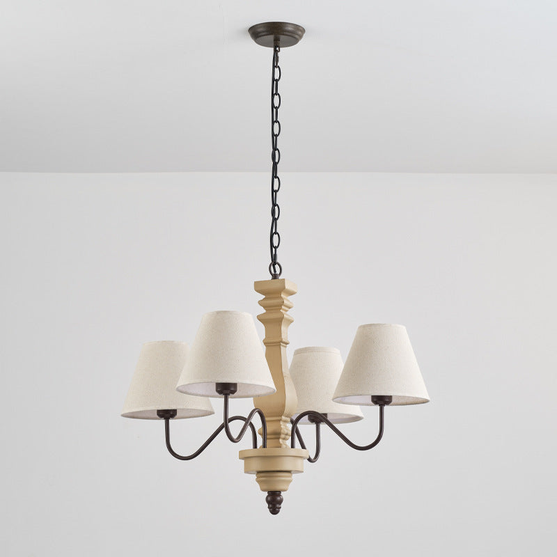 Traditional French Round Turned Wood Design Wrought Iron Solid Wood 4/6-Light Chandeliers For Living Room