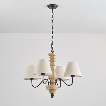 Traditional French Round Turned Wood Design Wrought Iron Solid Wood 4/6-Light Chandeliers For Living Room