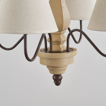Traditional French Round Turned Wood Design Wrought Iron Solid Wood 4/6-Light Chandeliers For Living Room