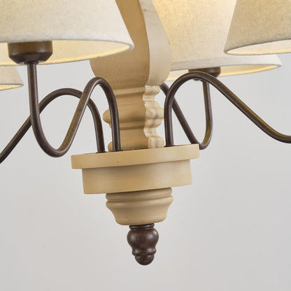 Traditional French Round Turned Wood Design Wrought Iron Solid Wood 4/6-Light Chandeliers For Living Room