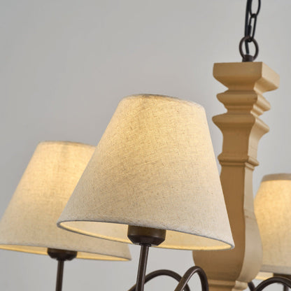 Traditional French Round Turned Wood Design Wrought Iron Solid Wood 4/6-Light Chandeliers For Living Room