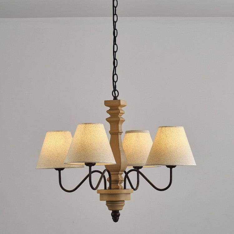 Traditional French Round Turned Wood Design Wrought Iron Solid Wood 4/6-Light Chandeliers For Living Room