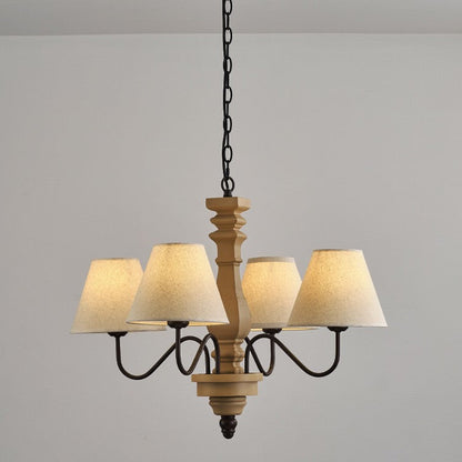 Traditional French Round Turned Wood Design Wrought Iron Solid Wood 4/6-Light Chandeliers For Living Room