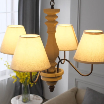 Traditional French Round Turned Wood Design Wrought Iron Solid Wood 4/6-Light Chandeliers For Living Room