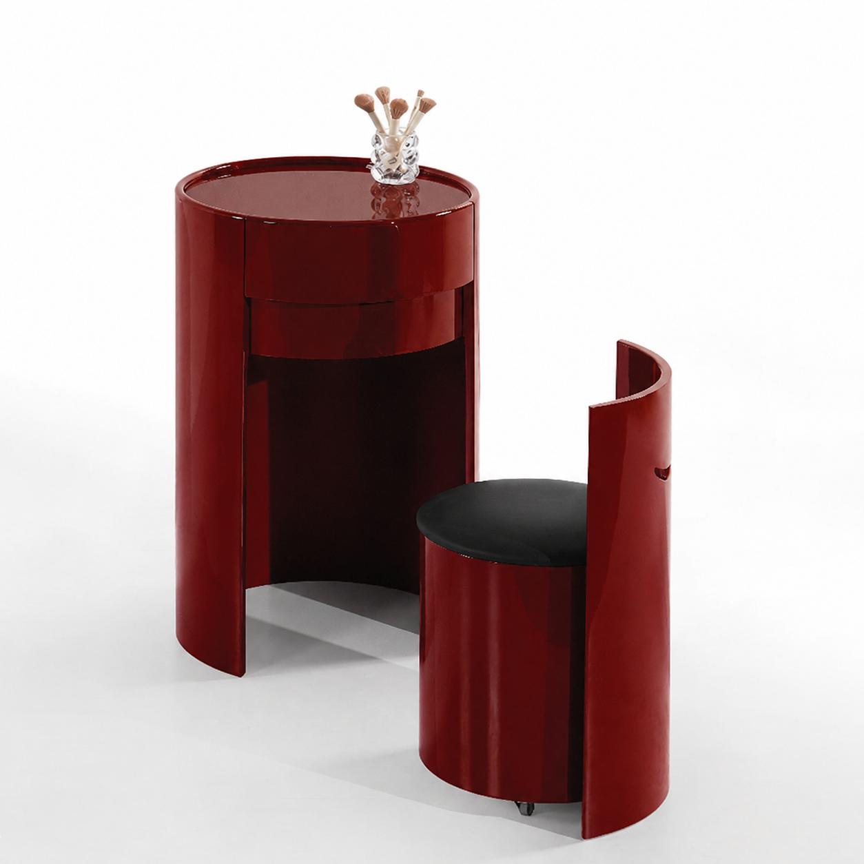 Nordic Round Makeup Vanity Set - MDF Dressing Table With 2 Drawers & Rolling Storage Chair