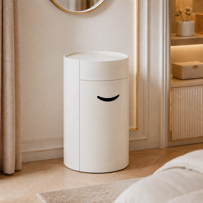 Nordic Round Makeup Vanity Set - MDF Dressing Table With 2 Drawers & Rolling Storage Chair