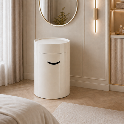 Nordic Round Makeup Vanity Set - MDF Dressing Table With 2 Drawers & Rolling Storage Chair