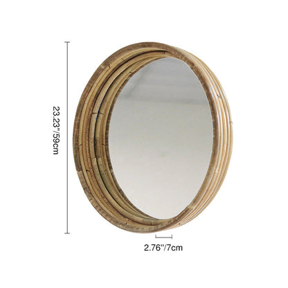 Contemporary Scandinavian Handwoven Indonesian Rattan Round Wall Mirror - Natural Woven Decorative Mirror For Living Room, Bedroom & Entryway