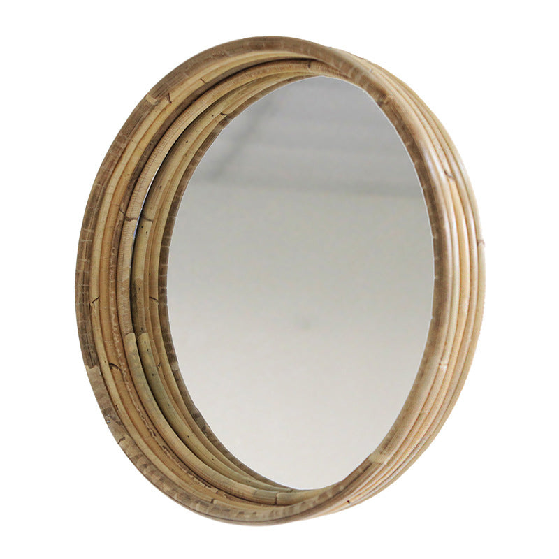 Contemporary Scandinavian Handwoven Indonesian Rattan Round Wall Mirror - Natural Woven Decorative Mirror For Living Room, Bedroom & Entryway